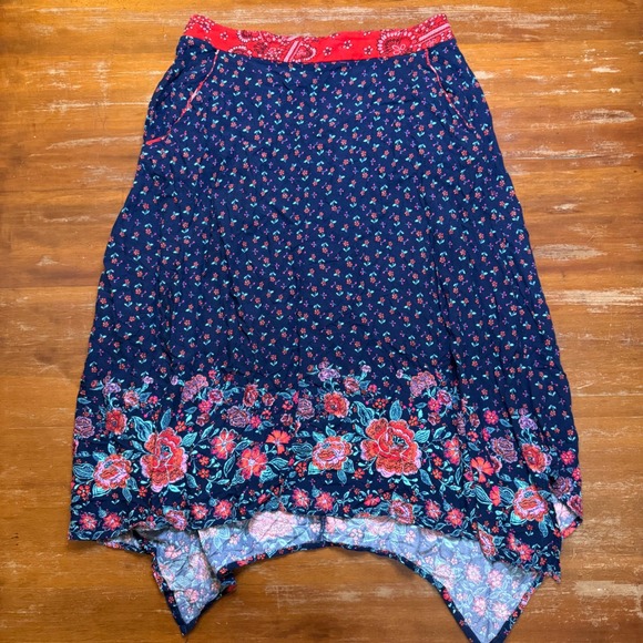 Weavers Womens Floral Bandana Midi Skirt‎ Handkerchief Hem Boho Summer Sz Small - Picture 1 of 7